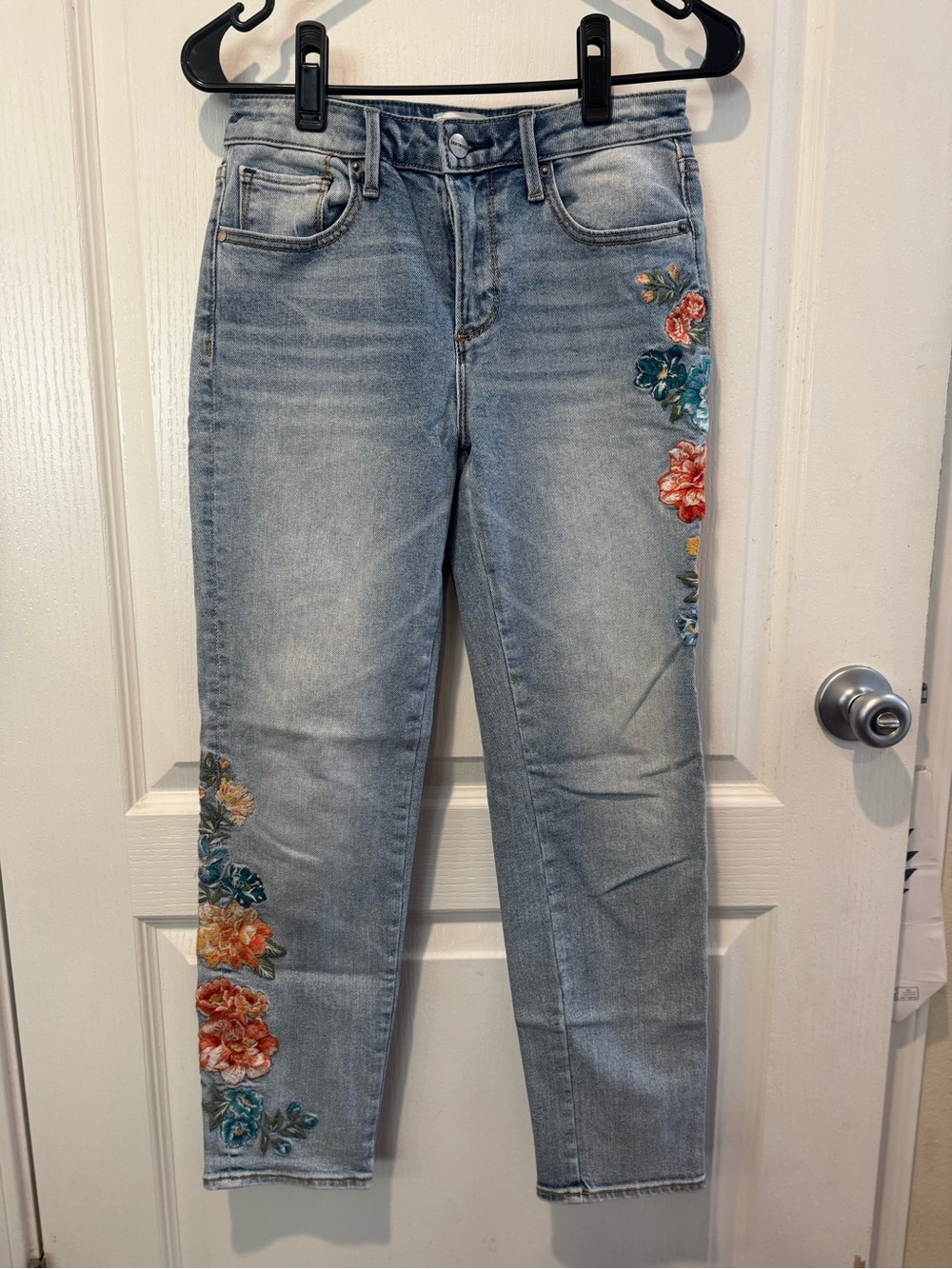 DRIFTWOOD Light Blue Denim Jeans with Floral Embroidery